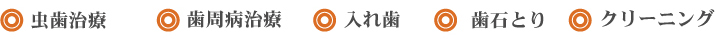 虫歯治療、歯周病治療、入れ歯、歯石とり、クリーニング